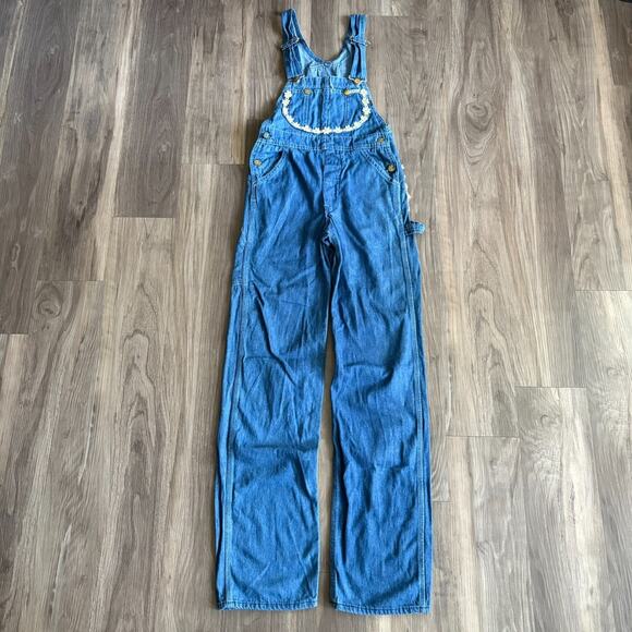 Lee Pants - Vintage LEE Overalls Denim Straight Leg 1970s Women's Size 26x33 Medium Wash